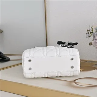 Dior Lady White Black Quilted Cannage Leather Top Handle Handbag 4