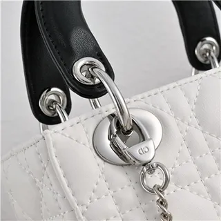 Dior Lady White Black Quilted Cannage Leather Top Handle Handbag 5