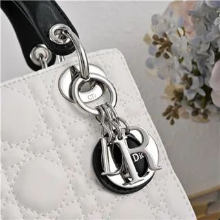 Dior Lady White Black Quilted Cannage Leather Top Handle Handbag 6