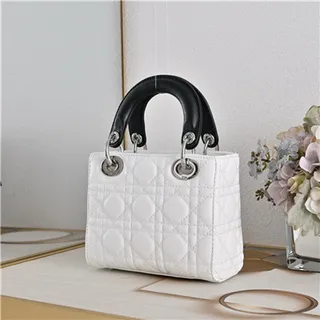 Dior Lady White Black Quilted Cannage Leather Top Handle Handbag 7