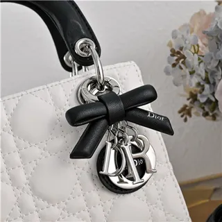 Dior Lady White Black Quilted Cannage Leather Top Handle Handbag 9