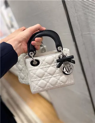 Dior Lady White Black Quilted Cannage Leather Top Handle Handbag 13