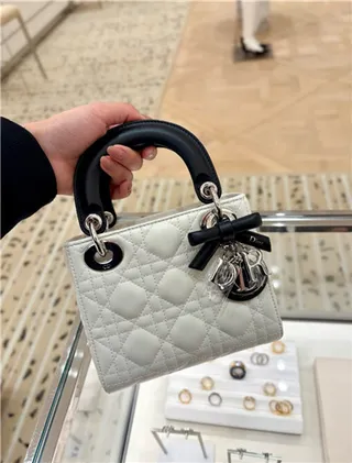 Dior Lady White Black Quilted Cannage Leather Top Handle Handbag 14