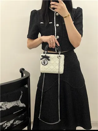 Dior Lady White Black Quilted Cannage Leather Top Handle Handbag 18