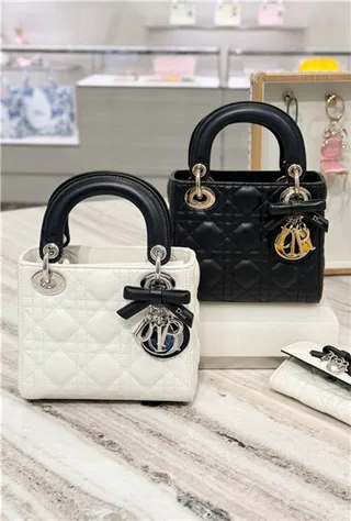 Dior Lady White Black Quilted Cannage Leather Top Handle Handbag 19