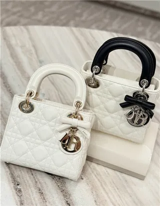 Dior Lady White Black Quilted Cannage Leather Top Handle Handbag 20