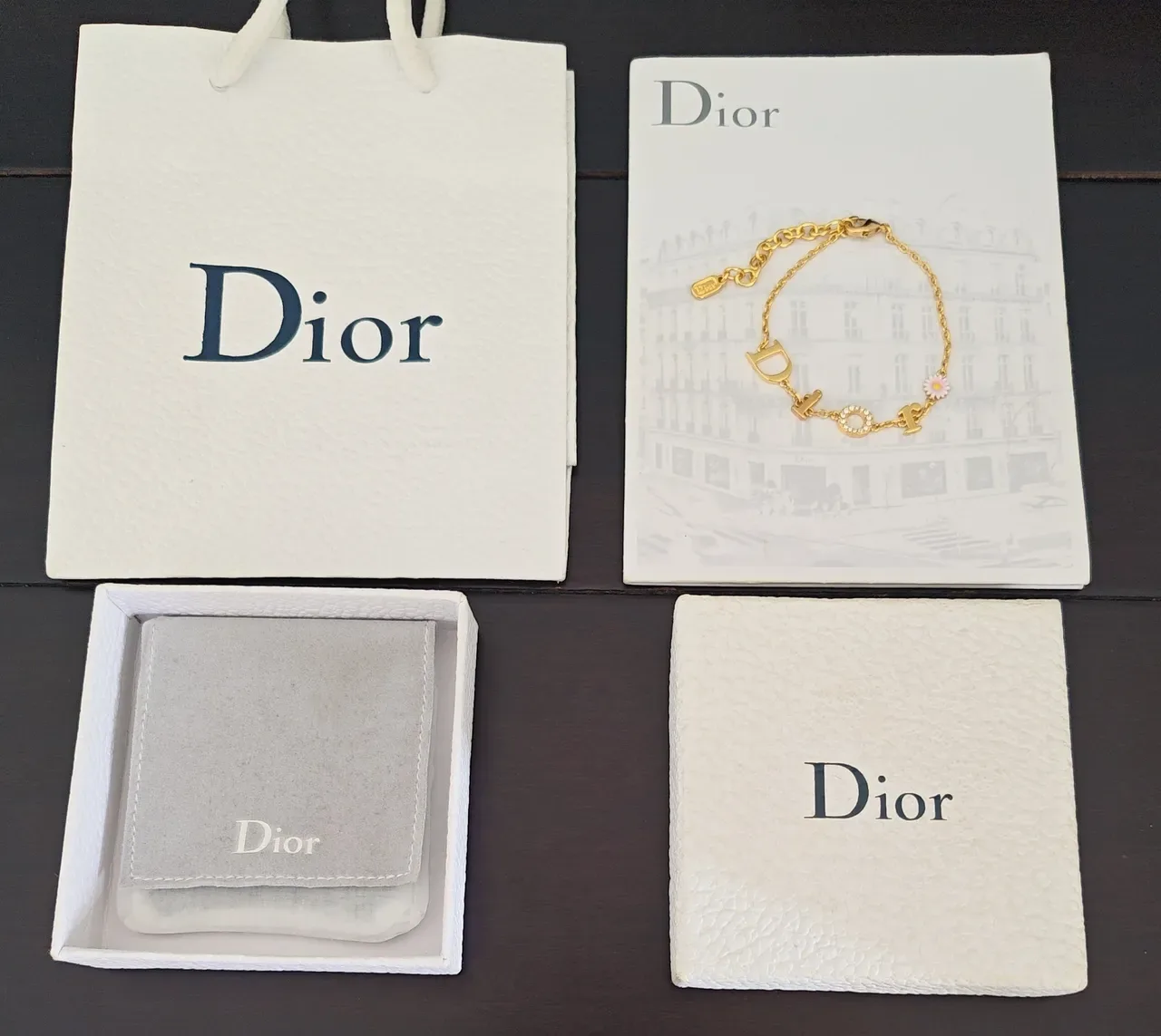 Dior Letter Charm Gold-Tone Enamel Daisy Bracelet 3