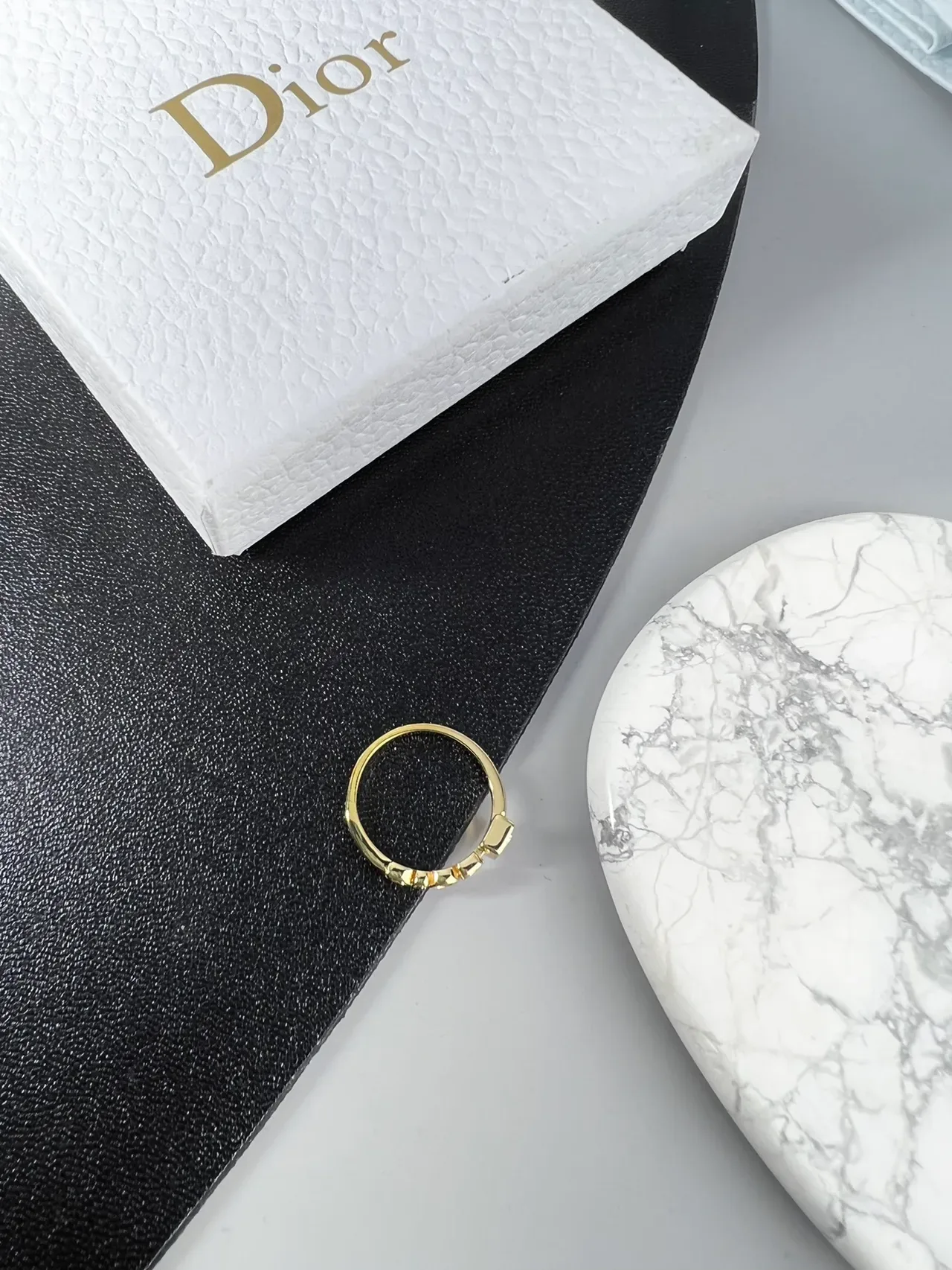 Dior Letter Ring Gold Transparent Band Polished Ring 6