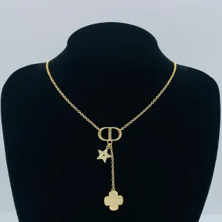 Dior Lucky Charms Gold Silver Chain Pavé Crystal Star Necklace
