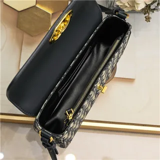 Dior Navy Gold Structured Flap Oblique-Print Canvas Chain Bag 3