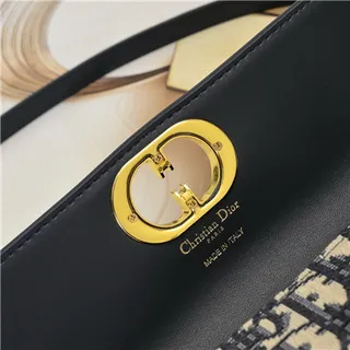 Dior Navy Gold Structured Flap Oblique-Print Canvas Chain Bag 5