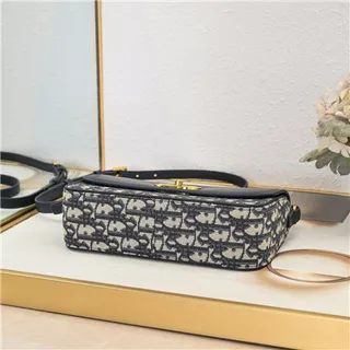 Dior Navy Gold Structured Flap Oblique-Print Canvas Chain Bag 6