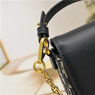 Dior Navy Gold Structured Flap Oblique-Print Canvas Chain Bag 7