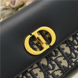 Dior Navy Gold Structured Flap Oblique-Print Canvas Chain Bag 8