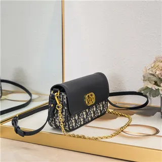 Dior Navy Gold Structured Flap Oblique-Print Canvas Chain Bag 10