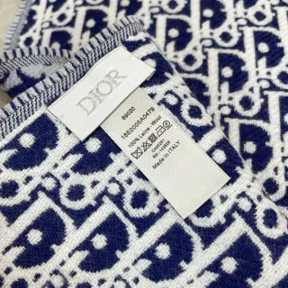 Dior Oblique Navy White Monogram Knit Fringed Edges स्कार्फ