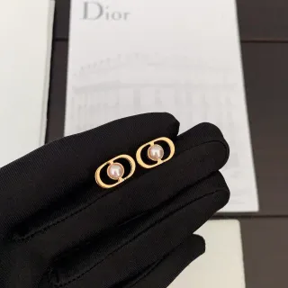 Dior Oval Double-Loop Pearl Stud Earrings