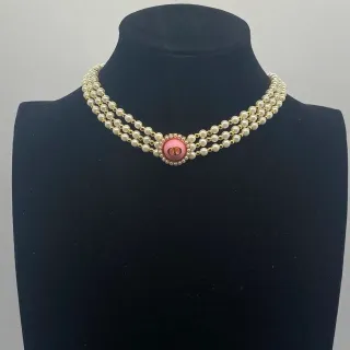 Dior Collier Choker Or Rose Trois Brins Perle Hardware