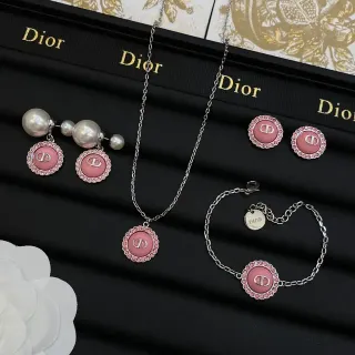 Dior Pendentif Circular Enamellé Rose Argent avec Biseau Incrusté de Cristaux