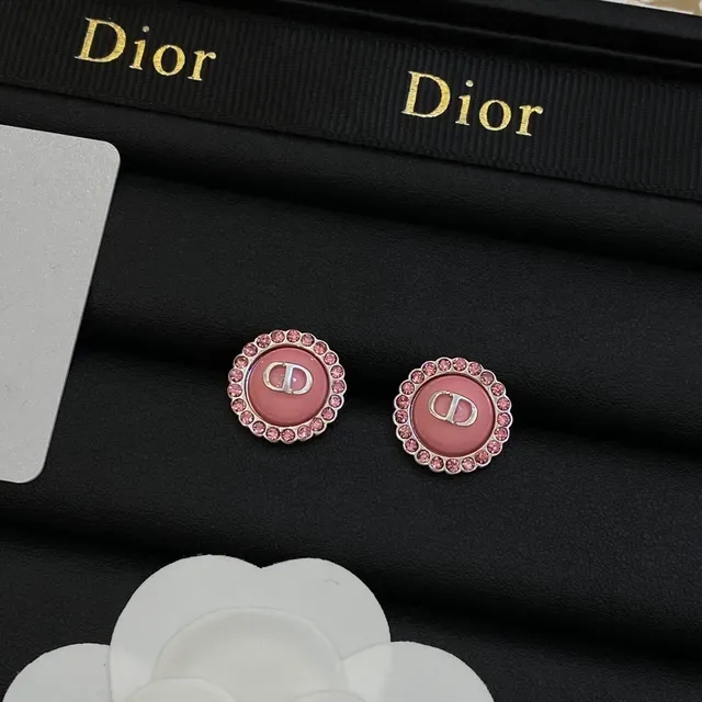 Dior Pendentif Circular Enamellé Rose Argent avec Biseau Incrusté de Cristaux 5