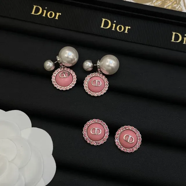 Dior Pendentif Circular Enamellé Rose Argent avec Biseau Incrusté de Cristaux 7