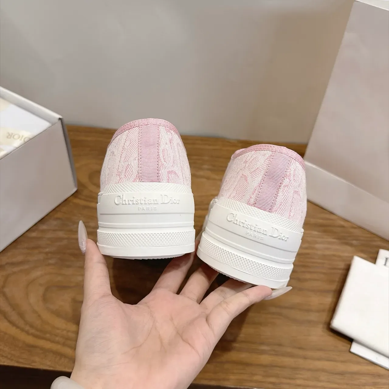 Dior Pink White Platform Sole Jacquard Canvas Upper Sneakers 2