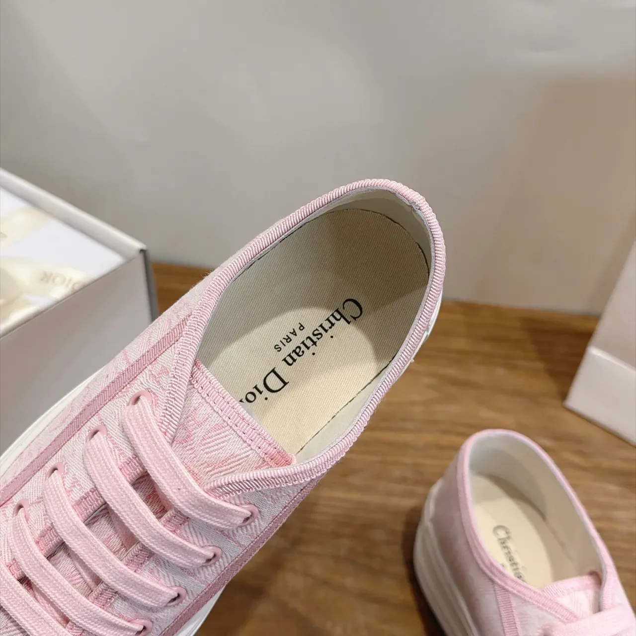Dior Pink White Platform Sole Jacquard Canvas Upper Sneakers 4