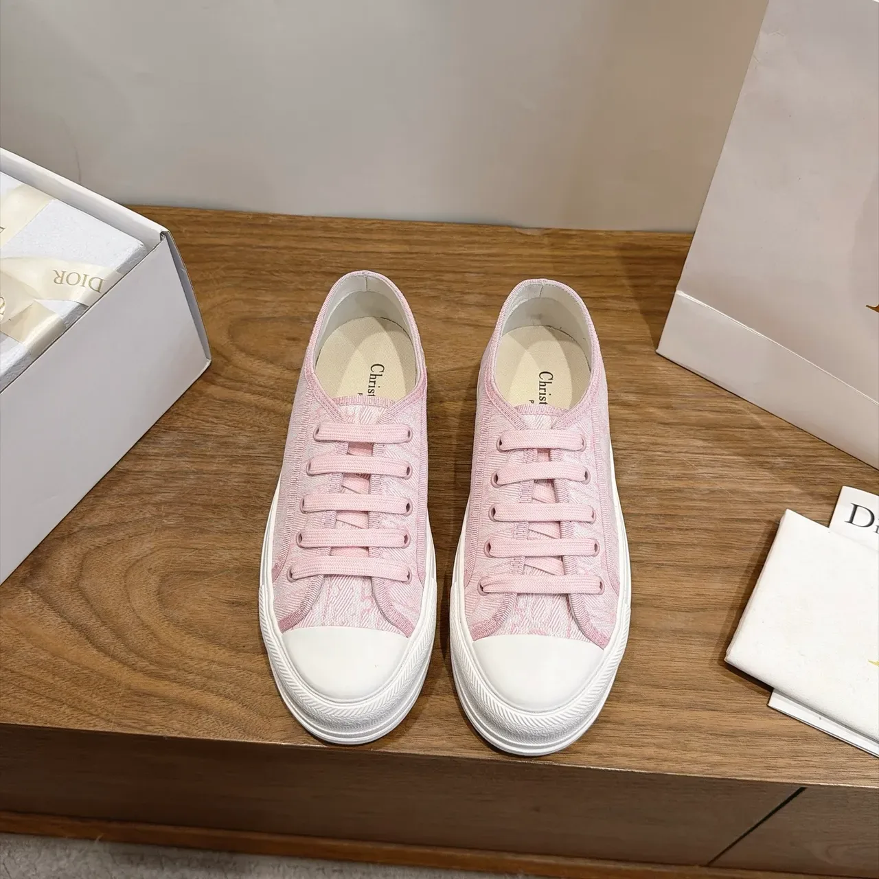 Dior Pink White Platform Sole Jacquard Canvas Upper Sneakers 6