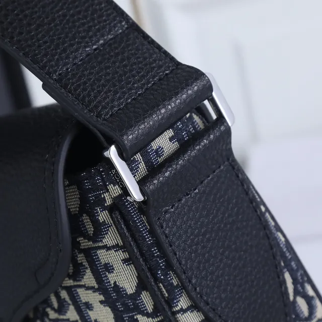 Dior Saddle Black Beige Asymmetrical Flap Pebbled Leather Saddle Bag 5