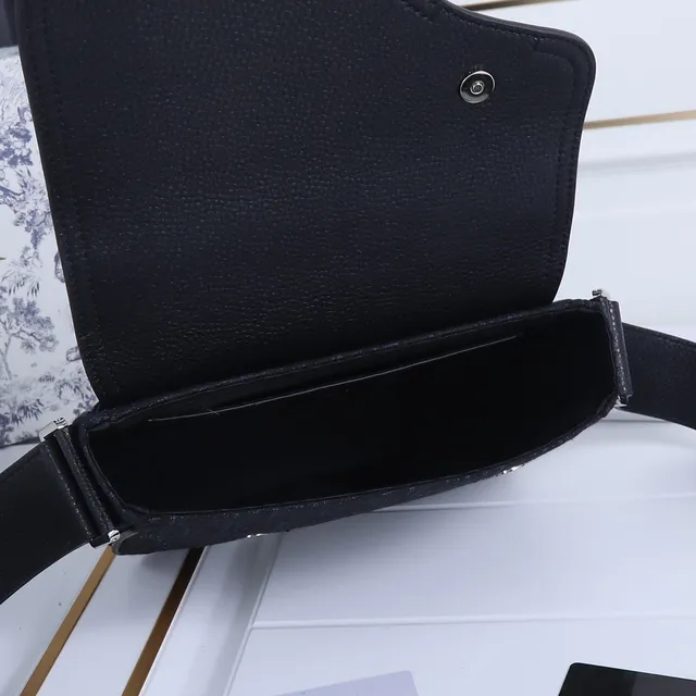 Dior Saddle Black Beige Asymmetrical Flap Pebbled Leather Saddle Bag 11