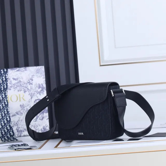 Dior Saddle Black Beige Asymmetrical Flap Pebbled Leather Saddle Bag 15