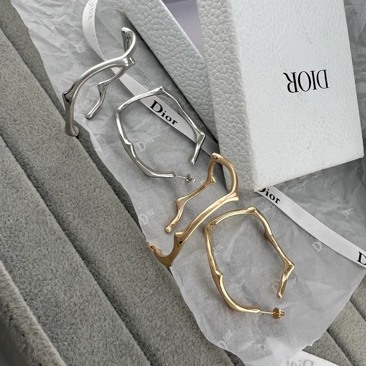 Dior Silver Gold Sculptural Organic Branch-Like Bracelet 6