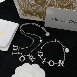 Dior Silver White Letter-Charm Pavé-Set Necklace