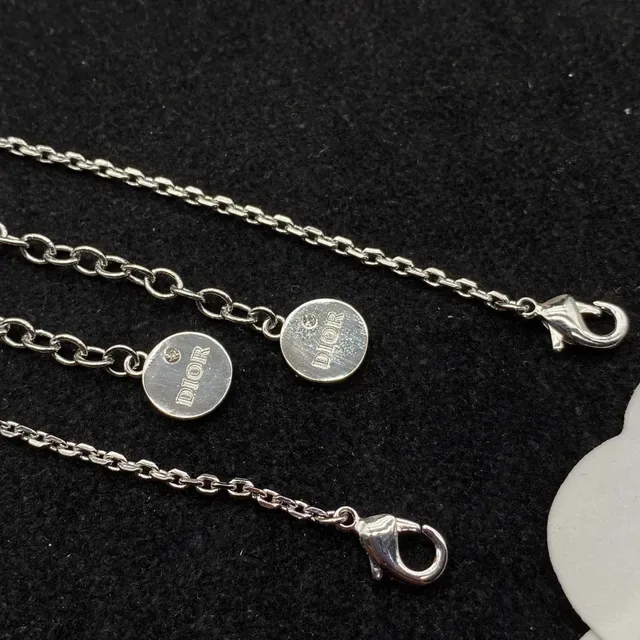 Dior Silver White Letter-Charm Pavé-Set Necklace 2