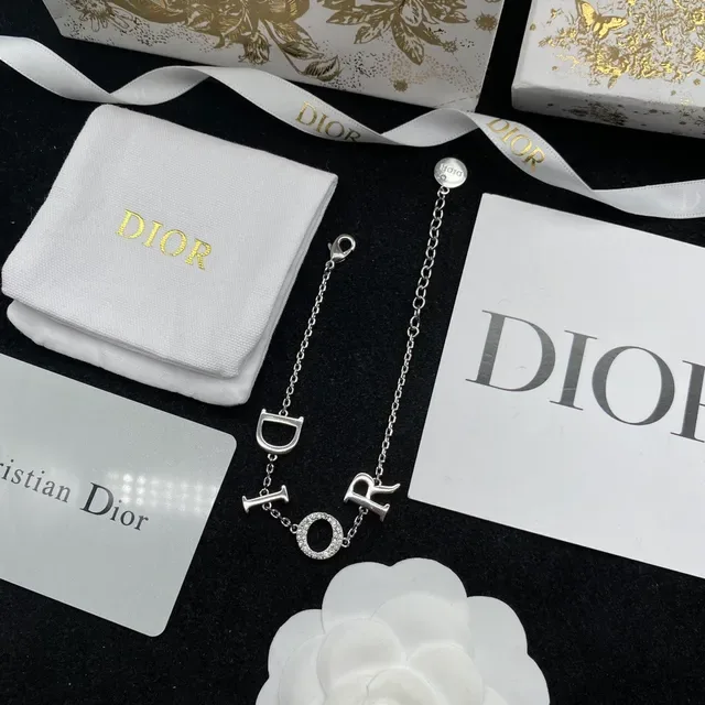 Dior Silver White Letter-Charm Pavé-Set Necklace 3