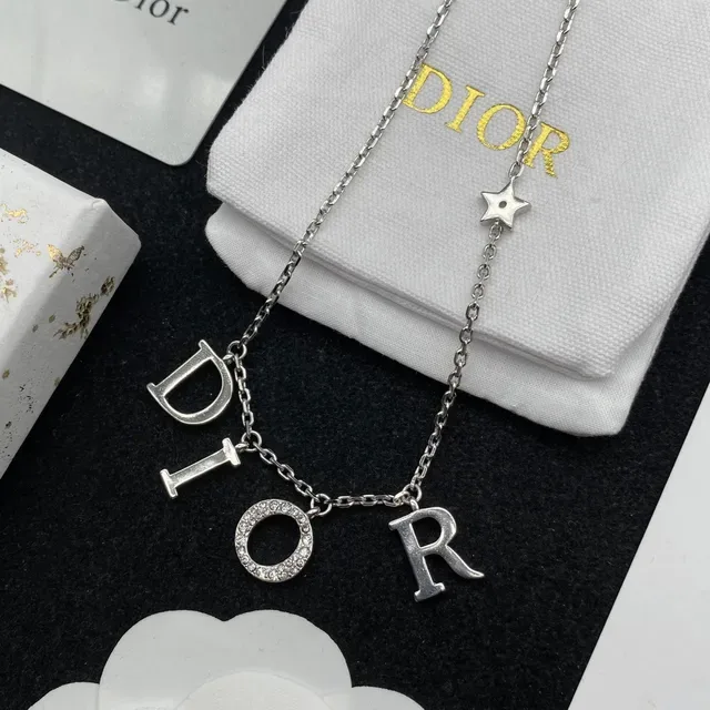Dior Silver White Letter-Charm Pavé-Set Necklace 5