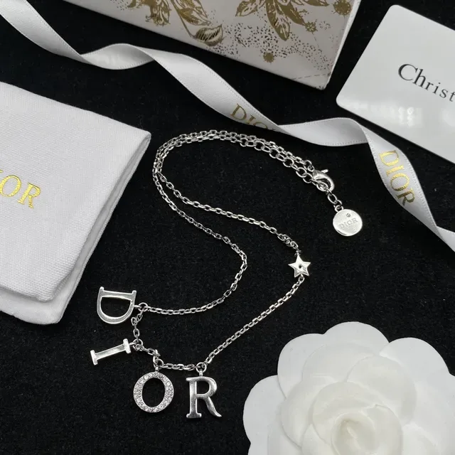 Dior Silver White Letter-Charm Pavé-Set Necklace 6