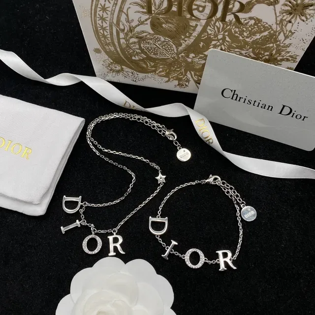 Dior Silver White Letter-Charm Pavé-Set Necklace 7