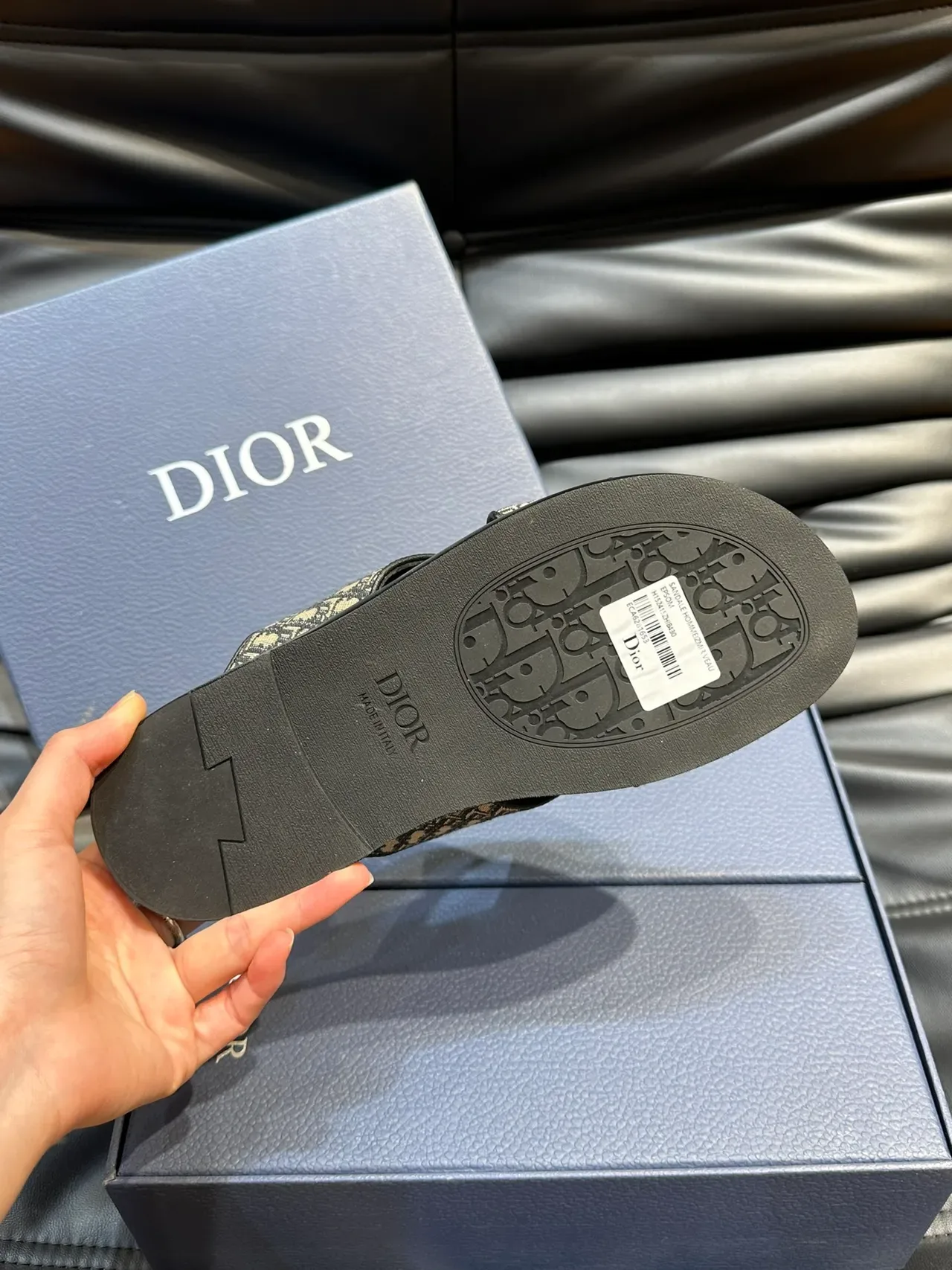 Dior Slide Black Gray Crossed Strap Monogram Fabric Slippers 2