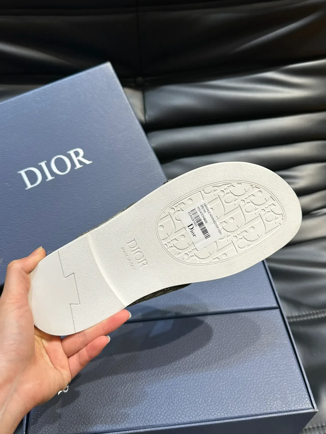 Dior Slide Black Gray Crossed Strap Monogram Fabric Slippers 3