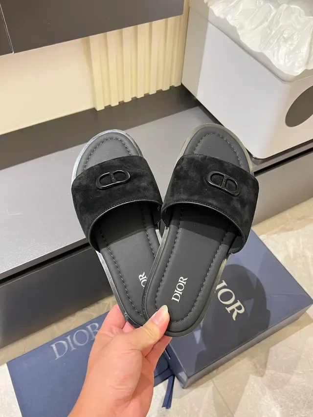 Dior Slide Suede Logo Strap Slippers 7