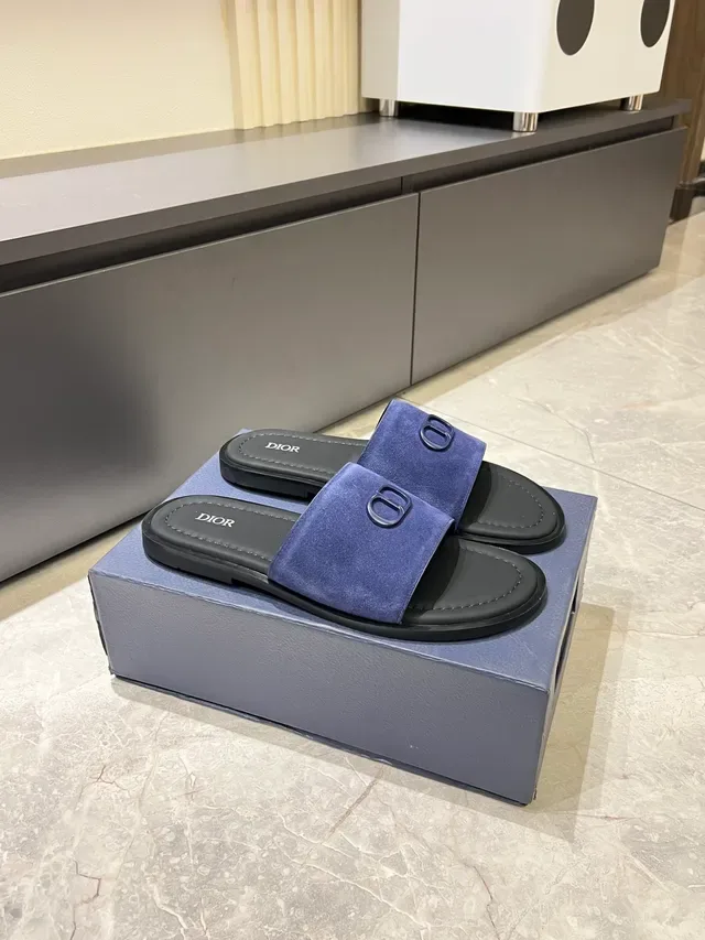 Dior Slide Suede Logo Strap Slippers 10