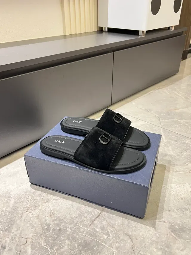Dior Slide Suede Logo Strap Slippers 11