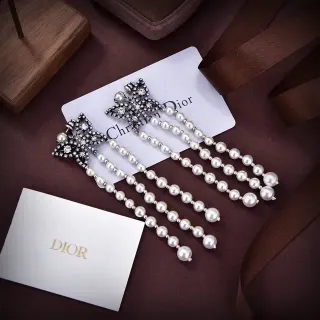 Dior Star Crystal and Pearl Fringe Earrings