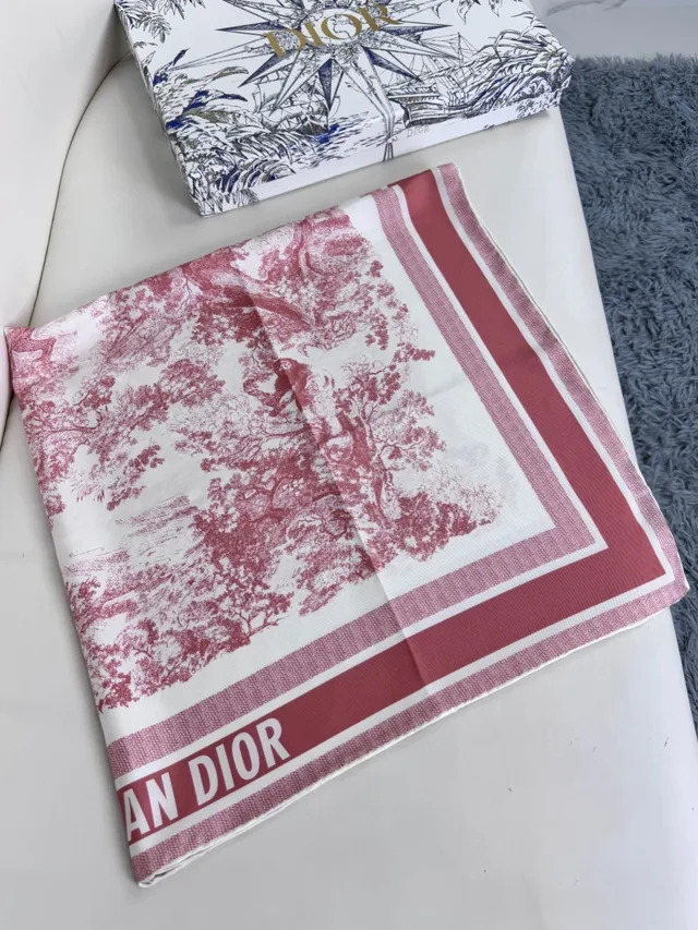 Dior Toile Print et bordure rayée écharpe en soie 5