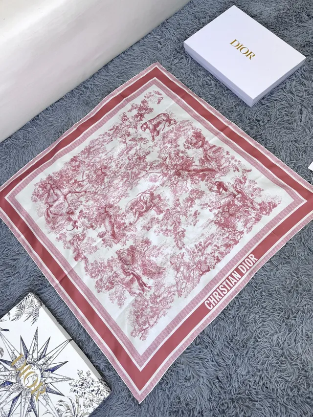Dior Toile Print et bordure rayée écharpe en soie 6