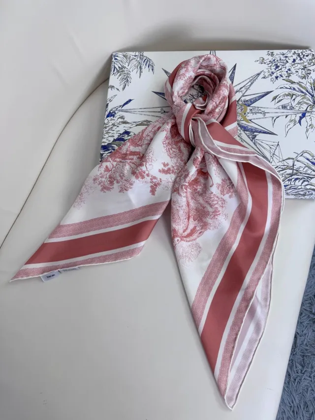 Dior Toile Print et bordure rayée écharpe en soie 8