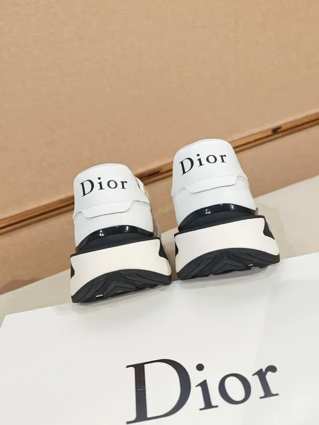 Dior White Beige Monogrammed Textile Mixed-Material Upper Chunky Sneakers 3