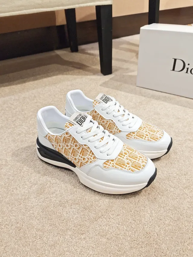 Dior White Beige Monogrammed Textile Mixed-Material Upper Chunky Sneakers 4