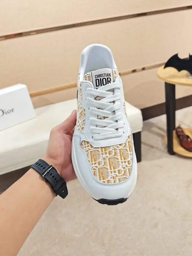 Dior White Beige Monogrammed Textile Mixed-Material Upper Chunky Sneakers 5